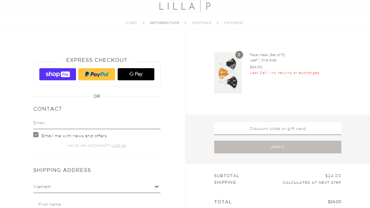 How to apply Lilla P coupon code